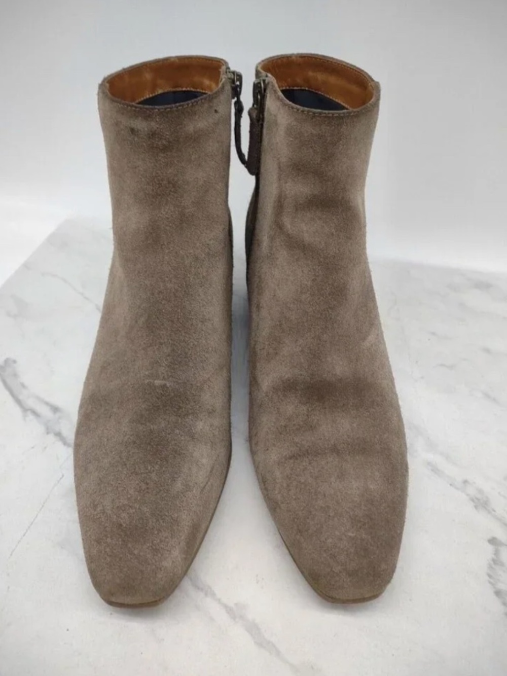 Aquatalia Ankle Boot Taupe Brown Suede Almond Toe Zip Bootie Size 11 M